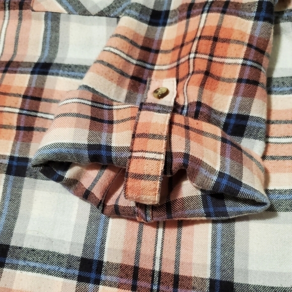 mySTYLE Plaid Flannel Button Down Shirt Hooded Oversized Long Sleeves Pink Blue - Picture 10 of 13